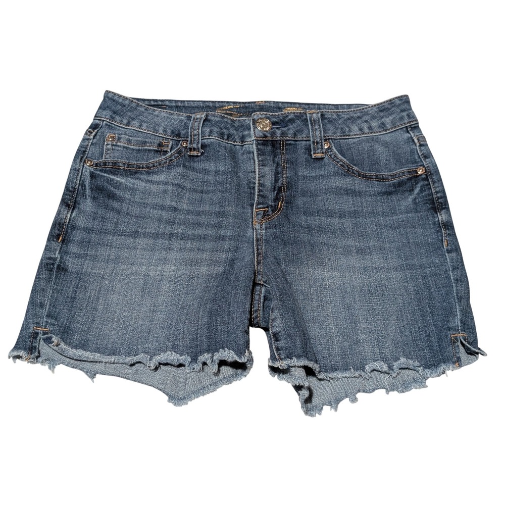 Seven7 Denim Shorts Womens 4 Blue Medium Wash Cut Off Frayed Hem Mid Rise Casual